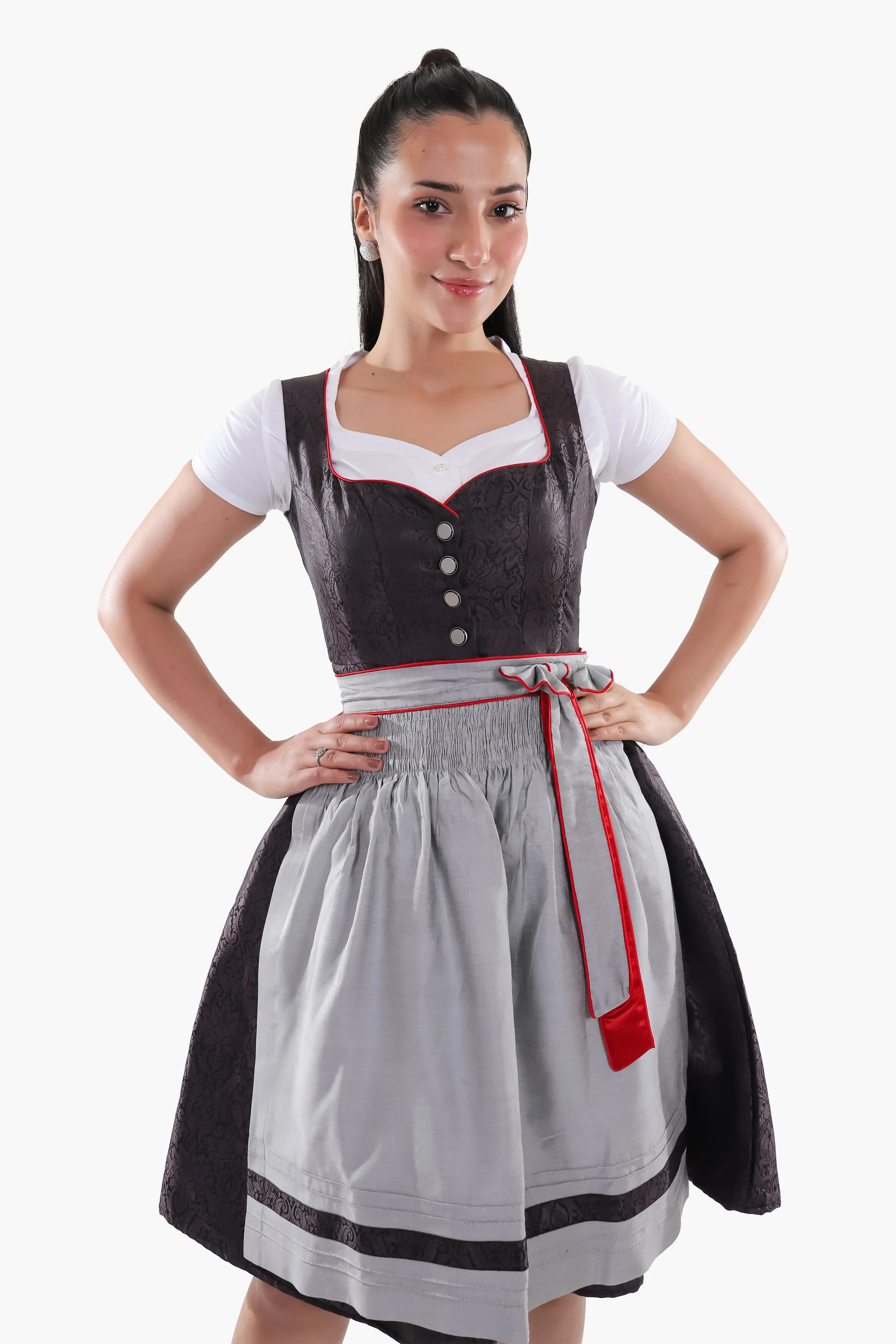 Timeless Bavarian Black Dirndl with Red Accents - Image 2