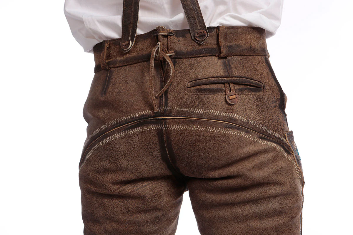 Deep Brown Knee Length Barvarian Lederhosen - Image 6