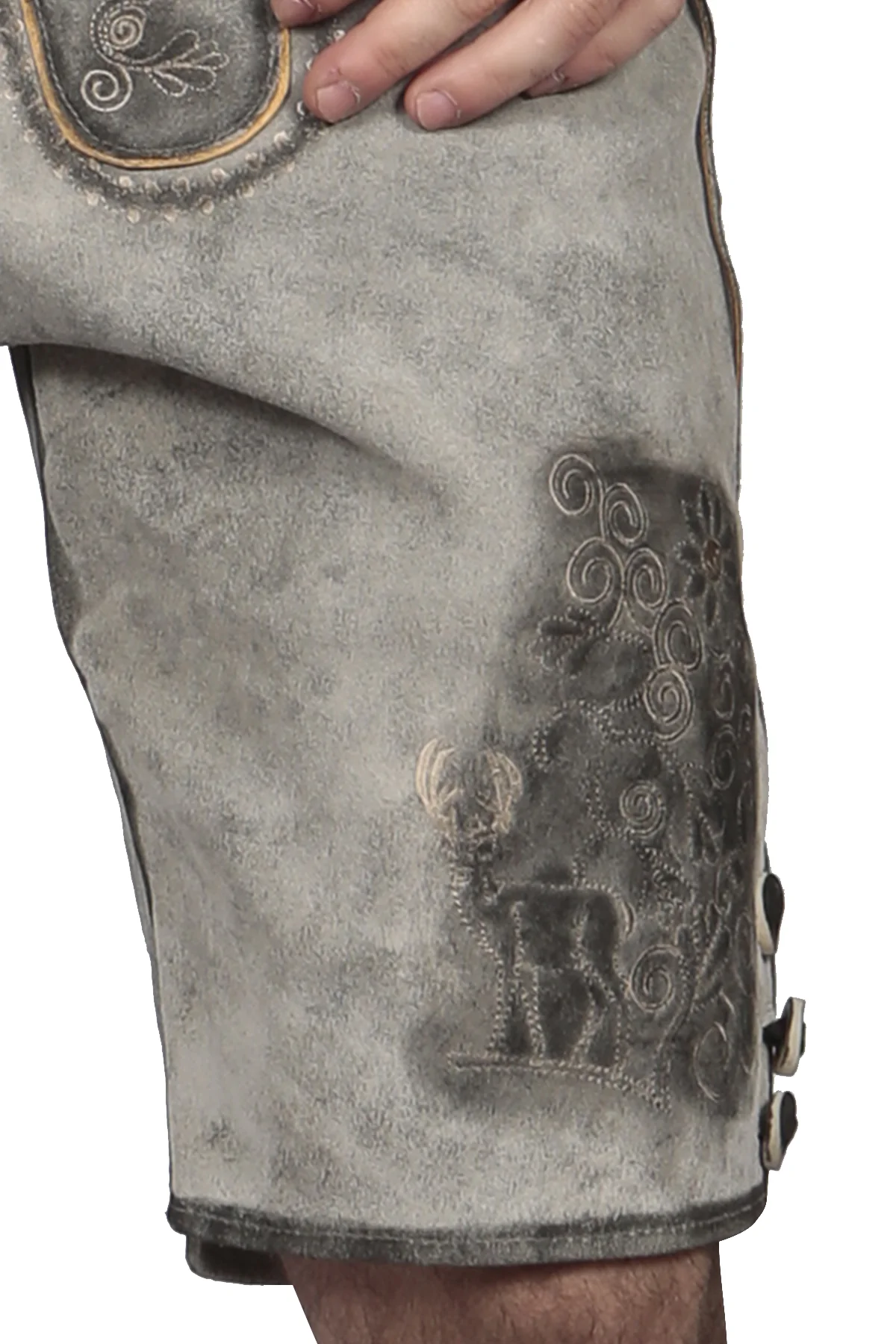Trachten Short Mens Lederhosen Shaded Grey - Image 4