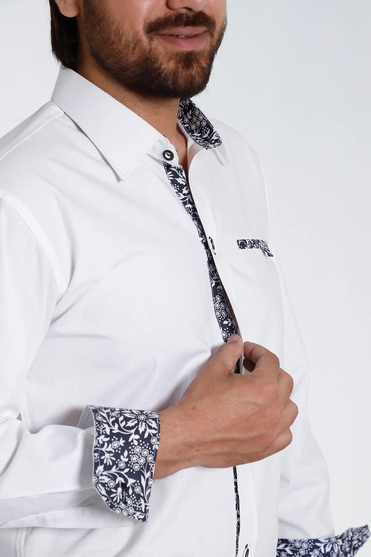 White Lederhosen Shirt with Contrasting Black Boundaries - Image 4