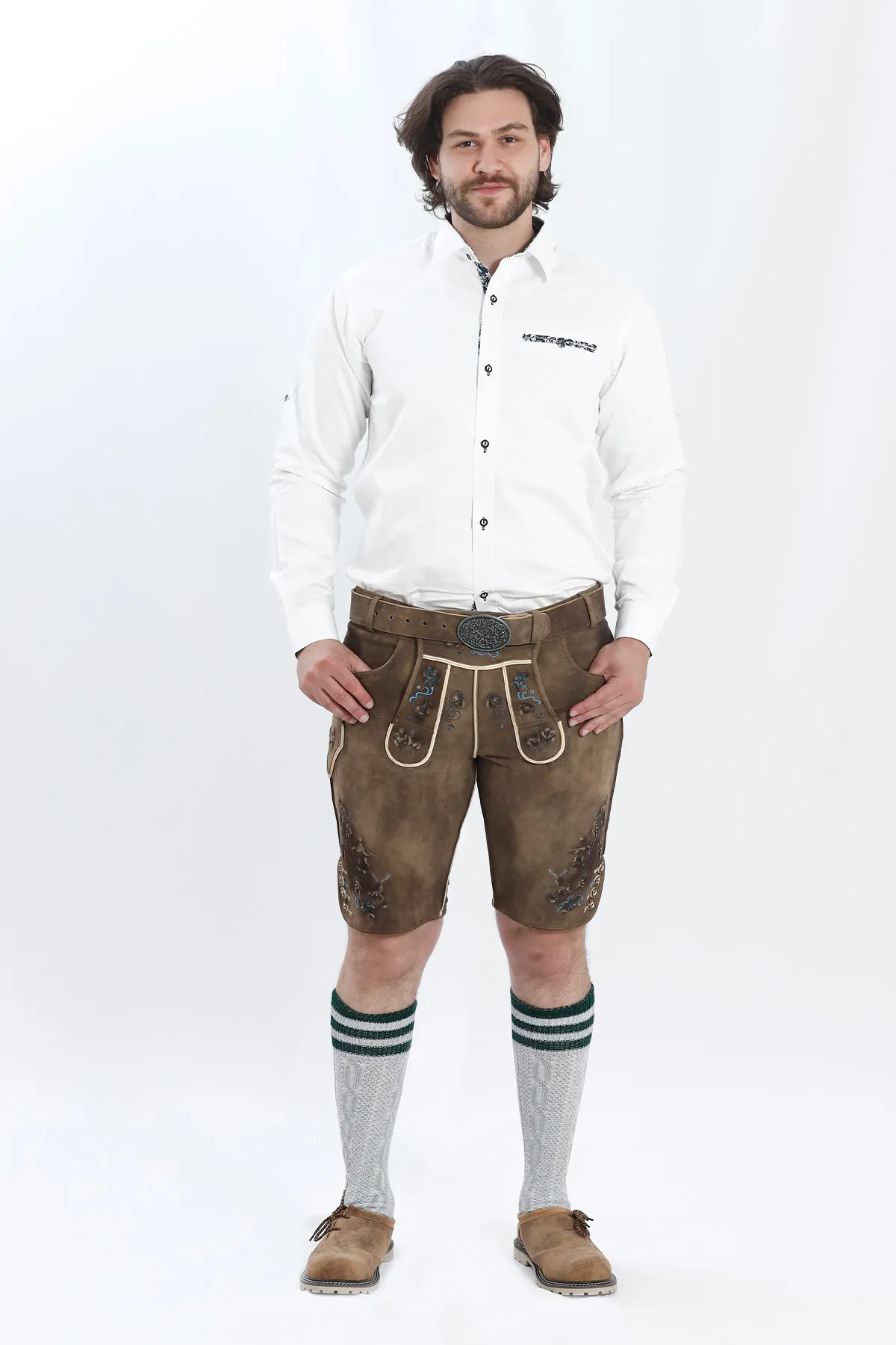 White Lederhosen Shirt with Contrasting Black Boundaries - Image 5