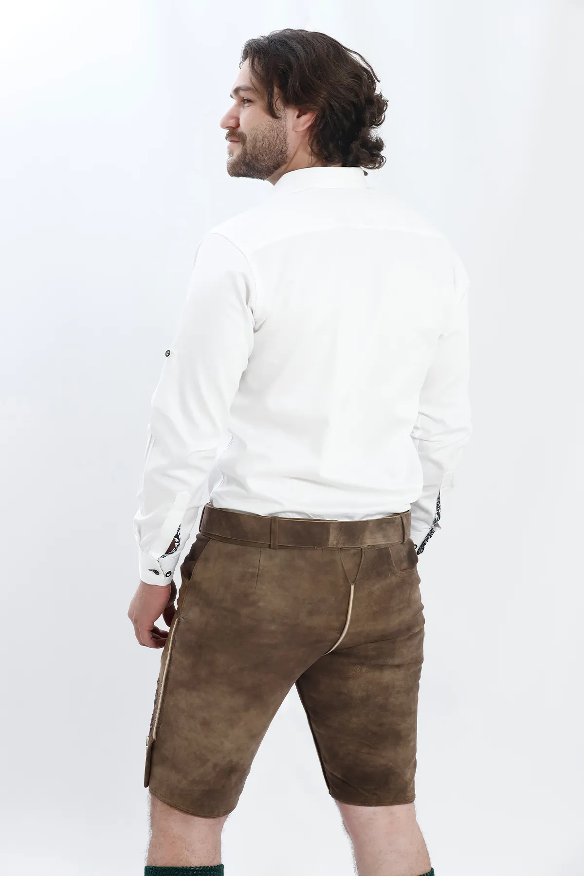 White Lederhosen Shirt with Contrasting Black Boundaries - Image 7