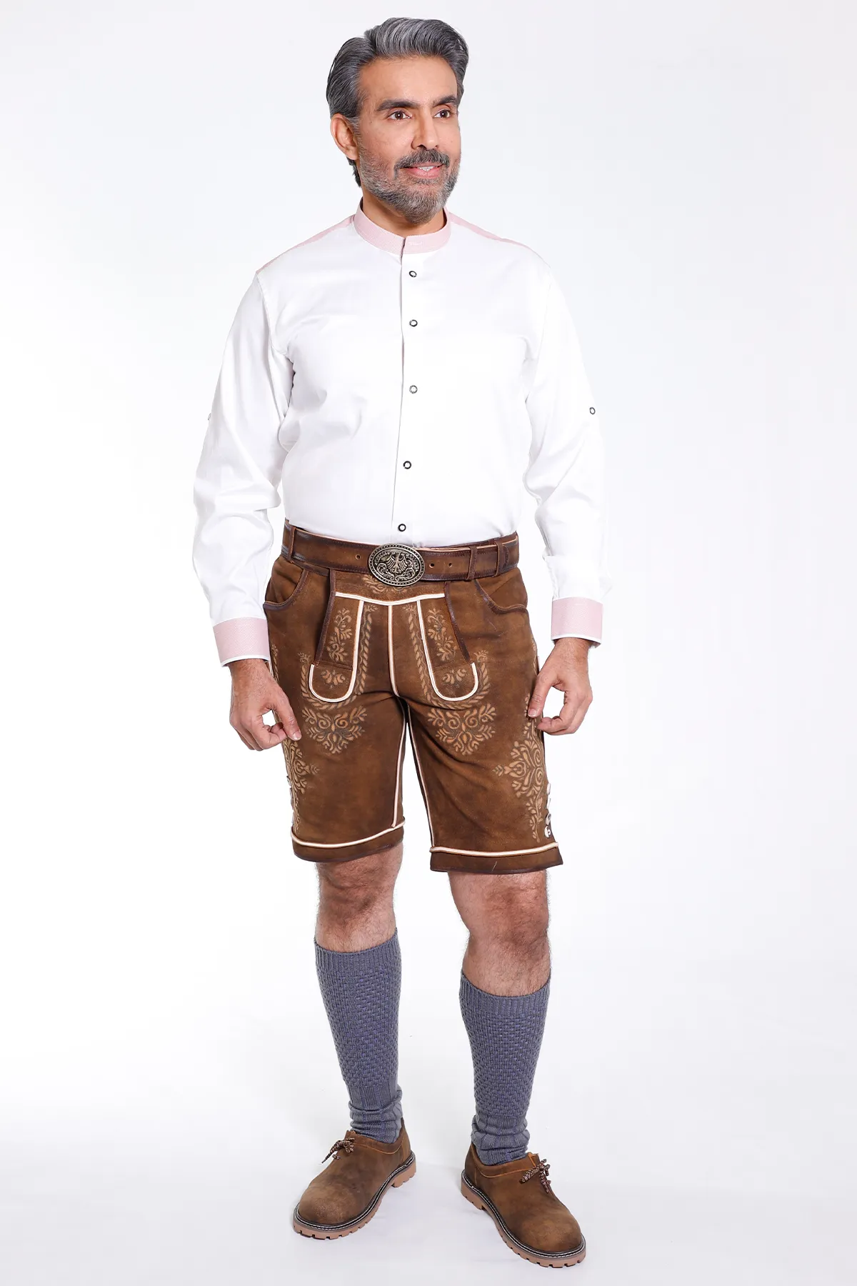 White Wine Bavarian Shirt for Men With Pink Details - Image 3
