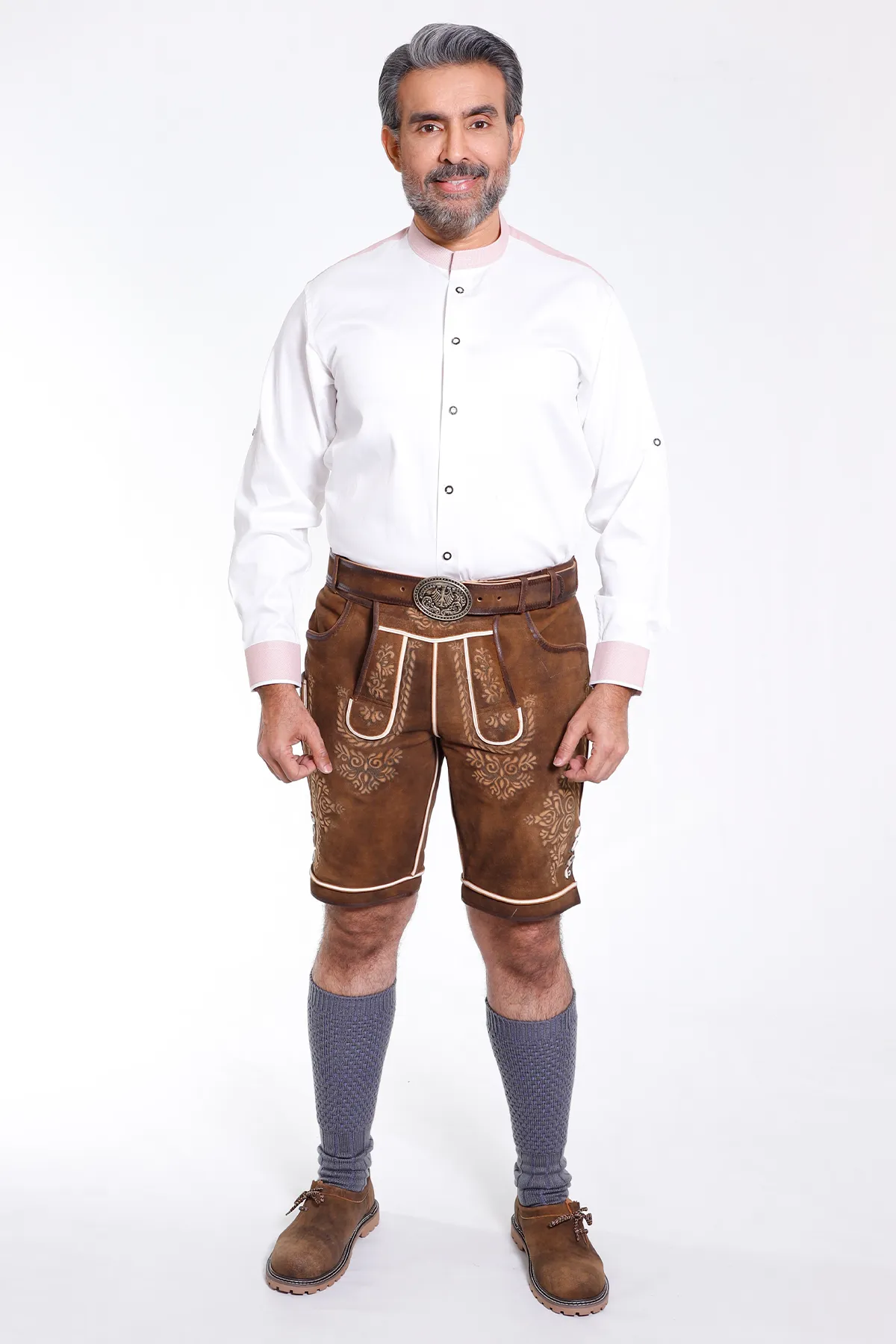 White Wine Bavarian Shirt for Men With Pink Details - Image 5