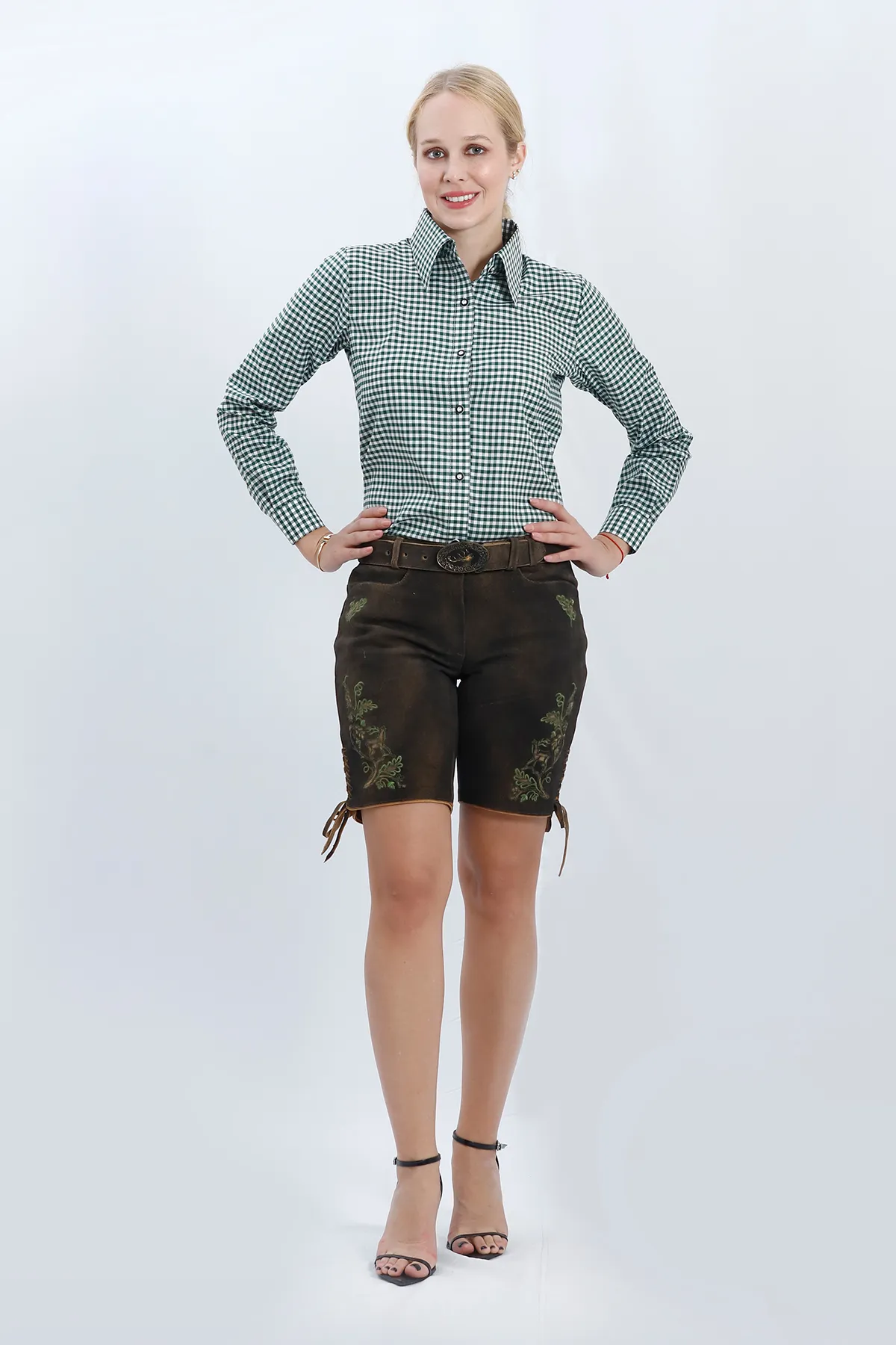 Women Oktoberfest Shirt Green Checkered - Image 3