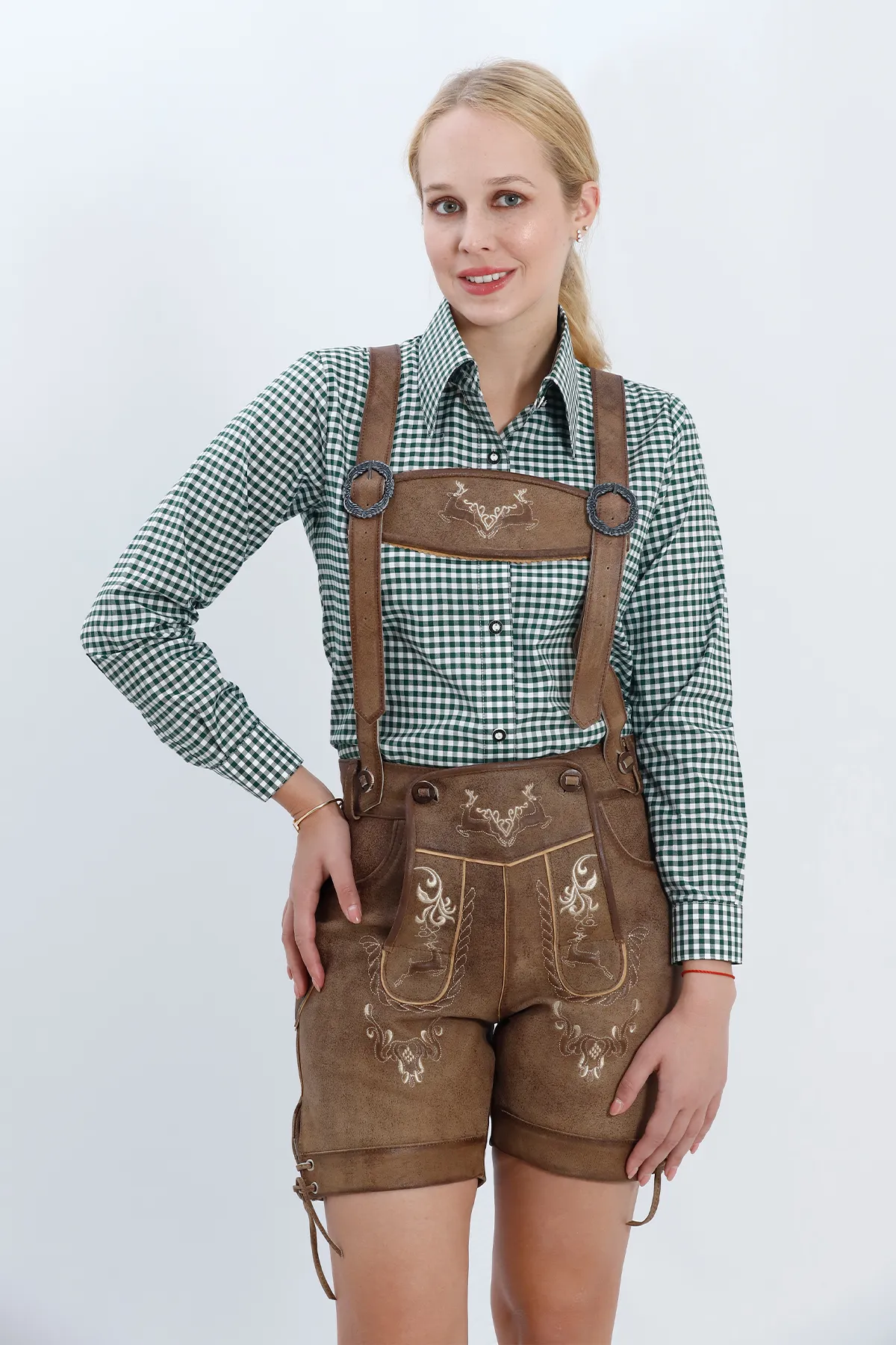 Women Oktoberfest Shirt Green Checkered - Image 4