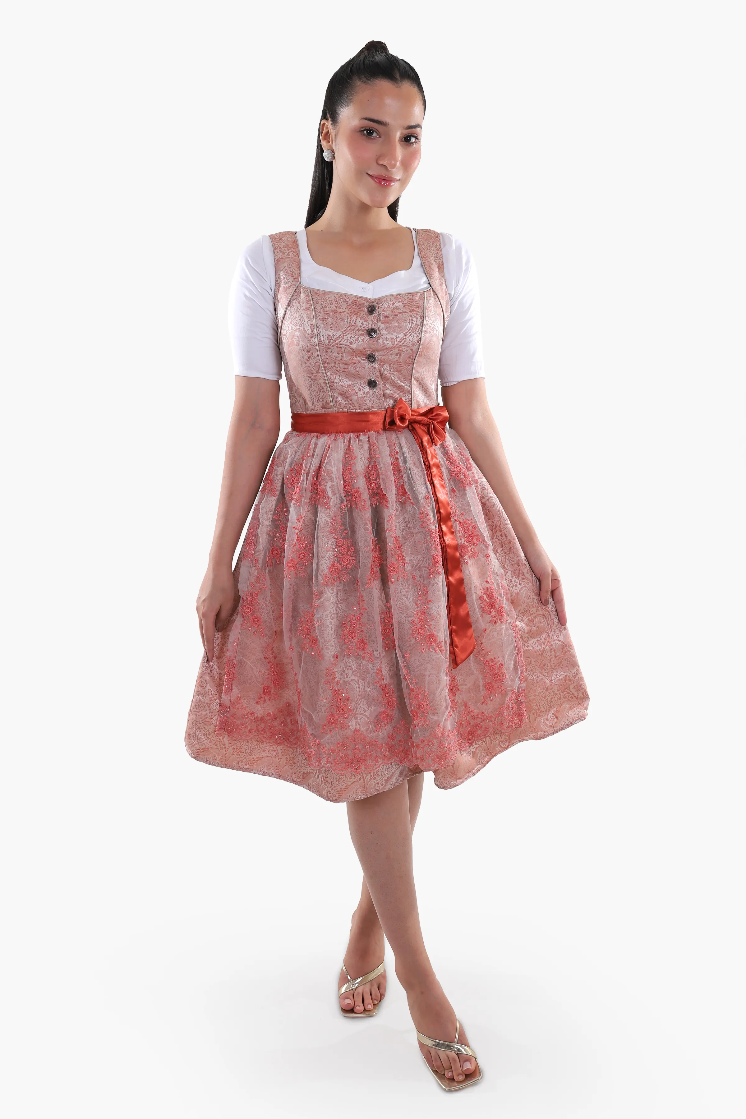 Womens German Dirndl Dress Dusty Rose Ember Glow