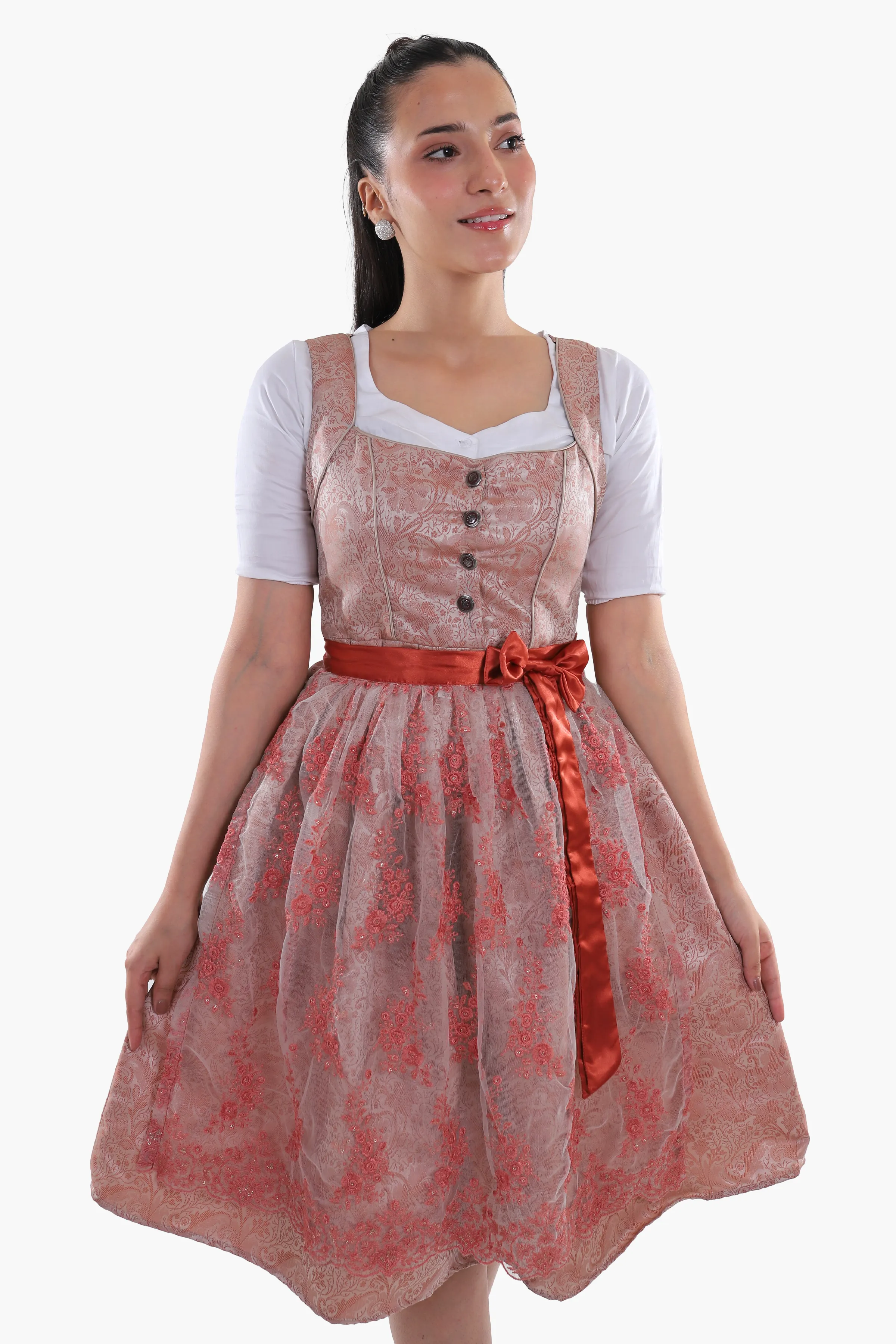 Womens German Dirndl Dress Dusty Rose Ember Glow - Image 2