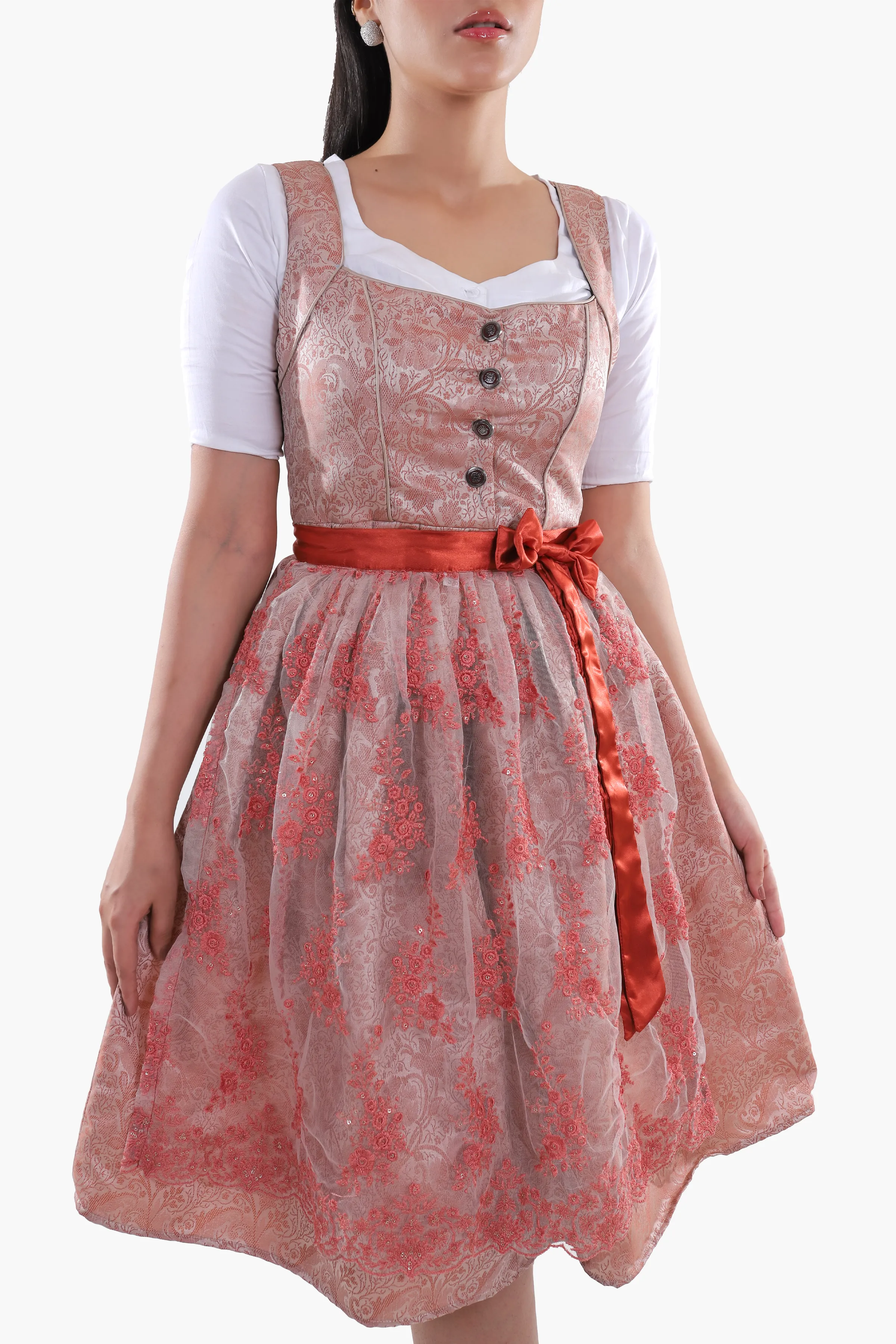 Womens German Dirndl Dress Dusty Rose Ember Glow - Image 3