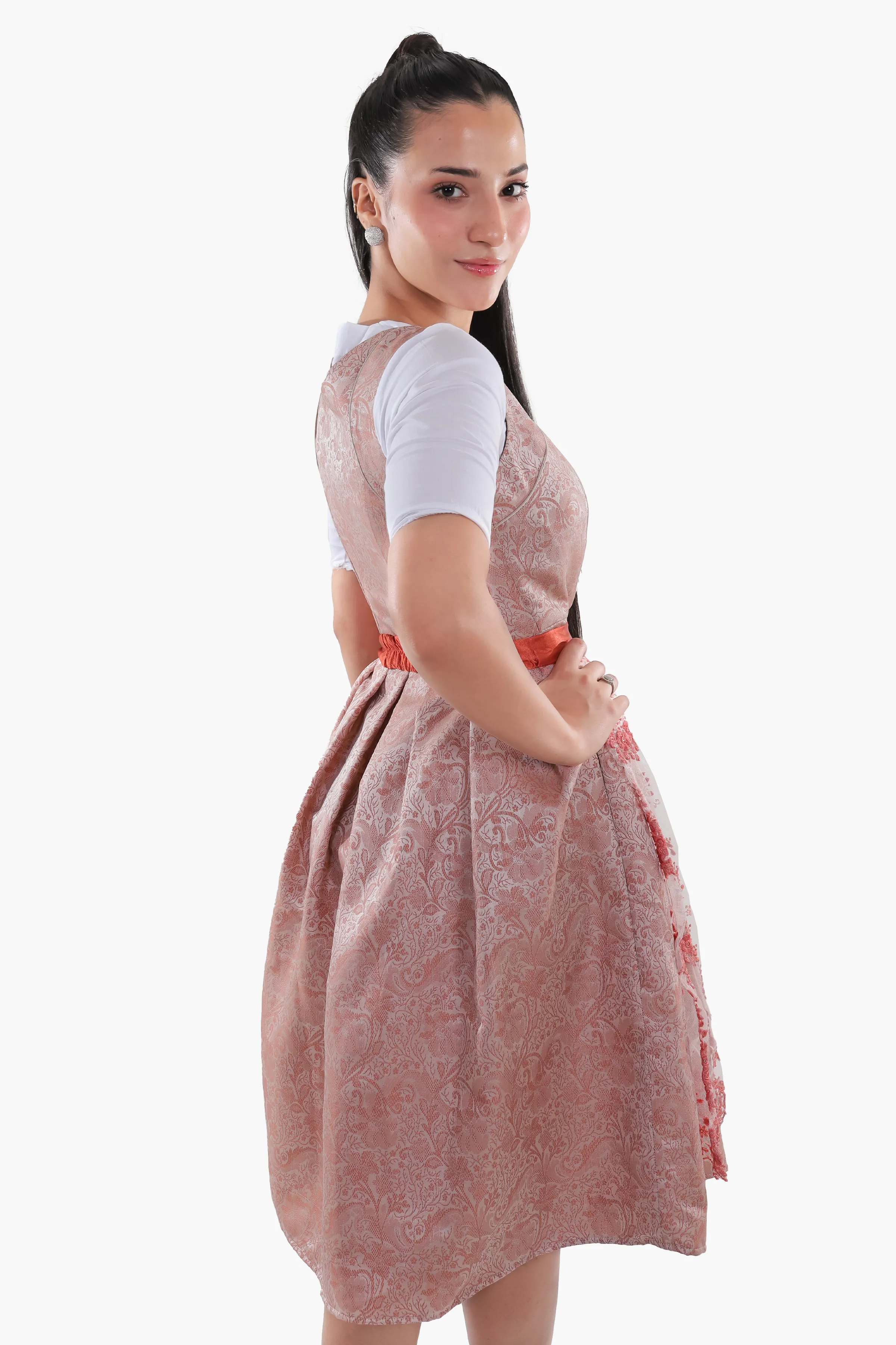 Womens German Dirndl Dress Dusty Rose Ember Glow - Image 7